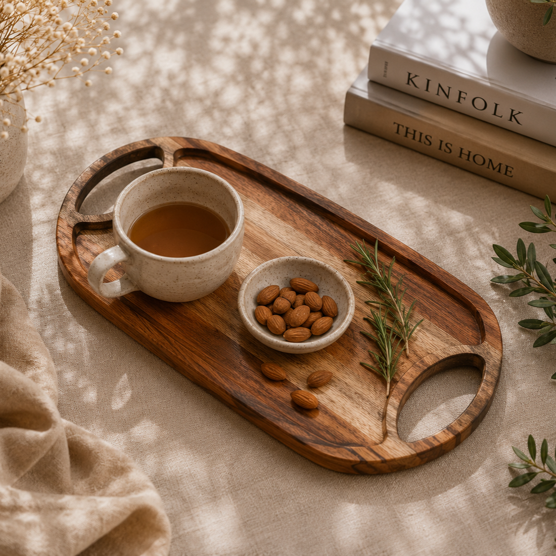 Classic Wooden Serving Tray with Handles