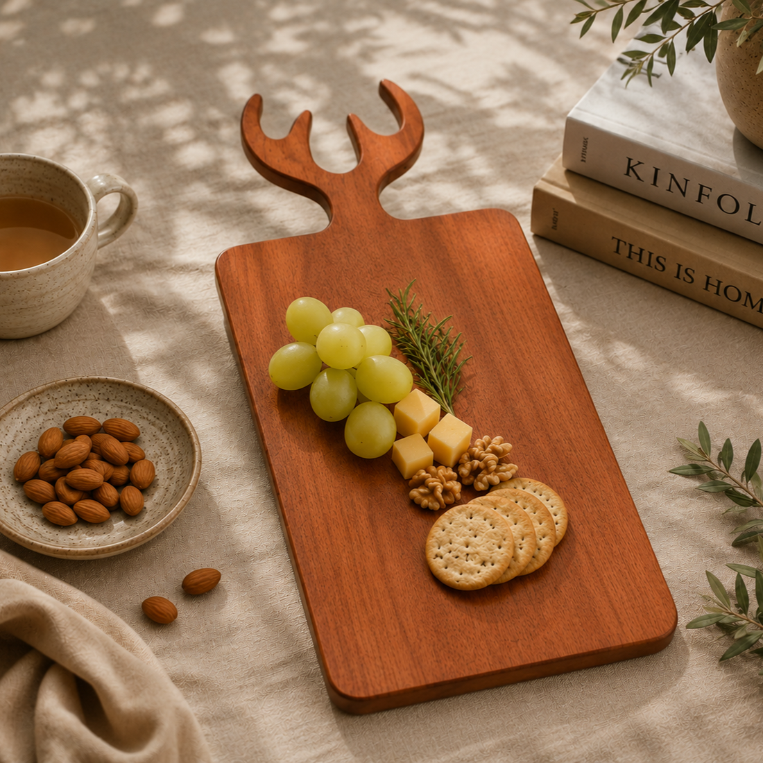 Deer Antler Wooden Serving Board