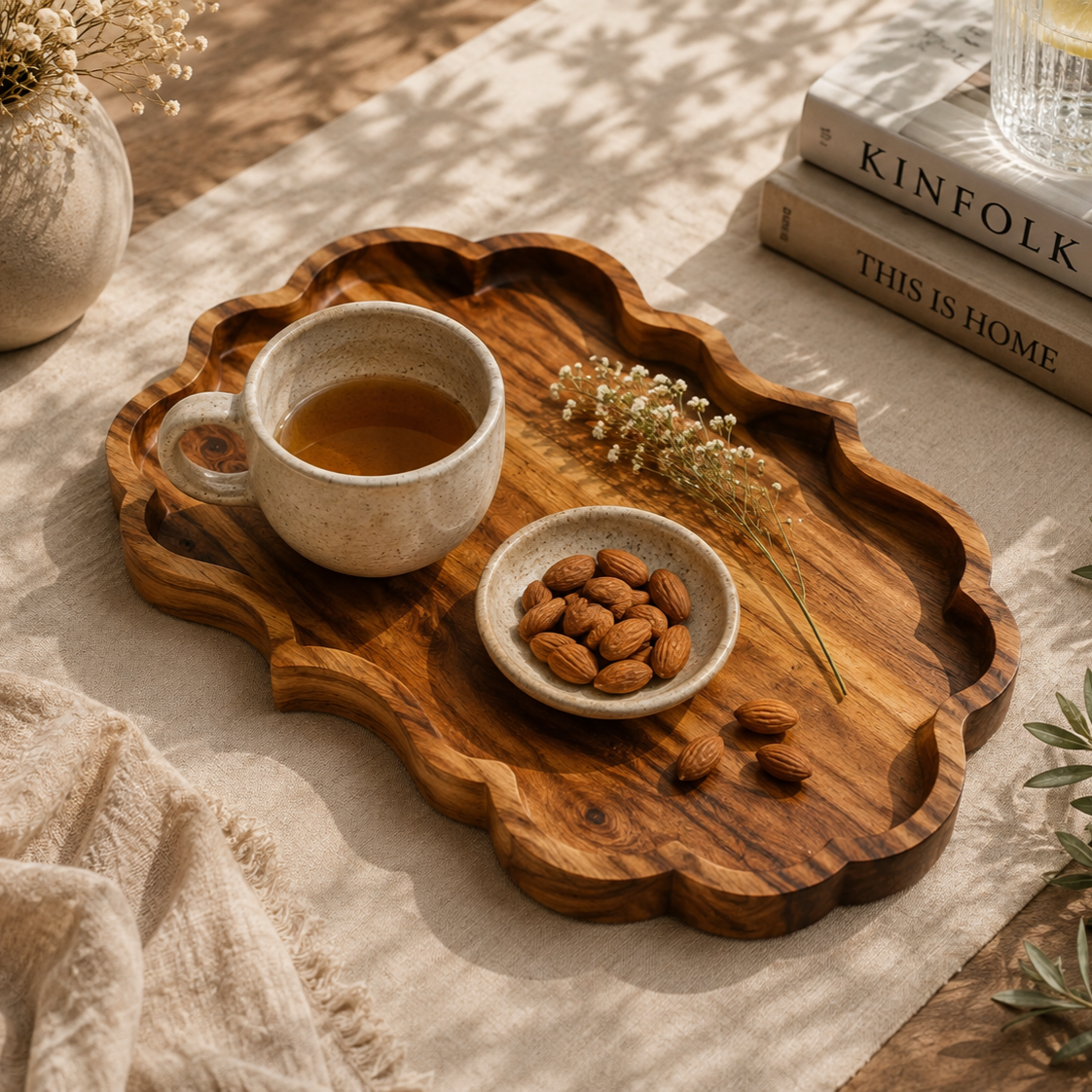 Floral Edge Wooden Serving Tray