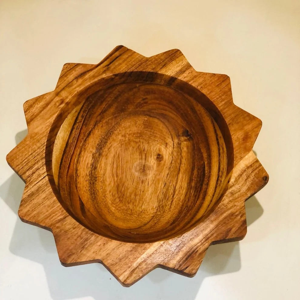 Sunburst Wooden Serving Bowl Platter